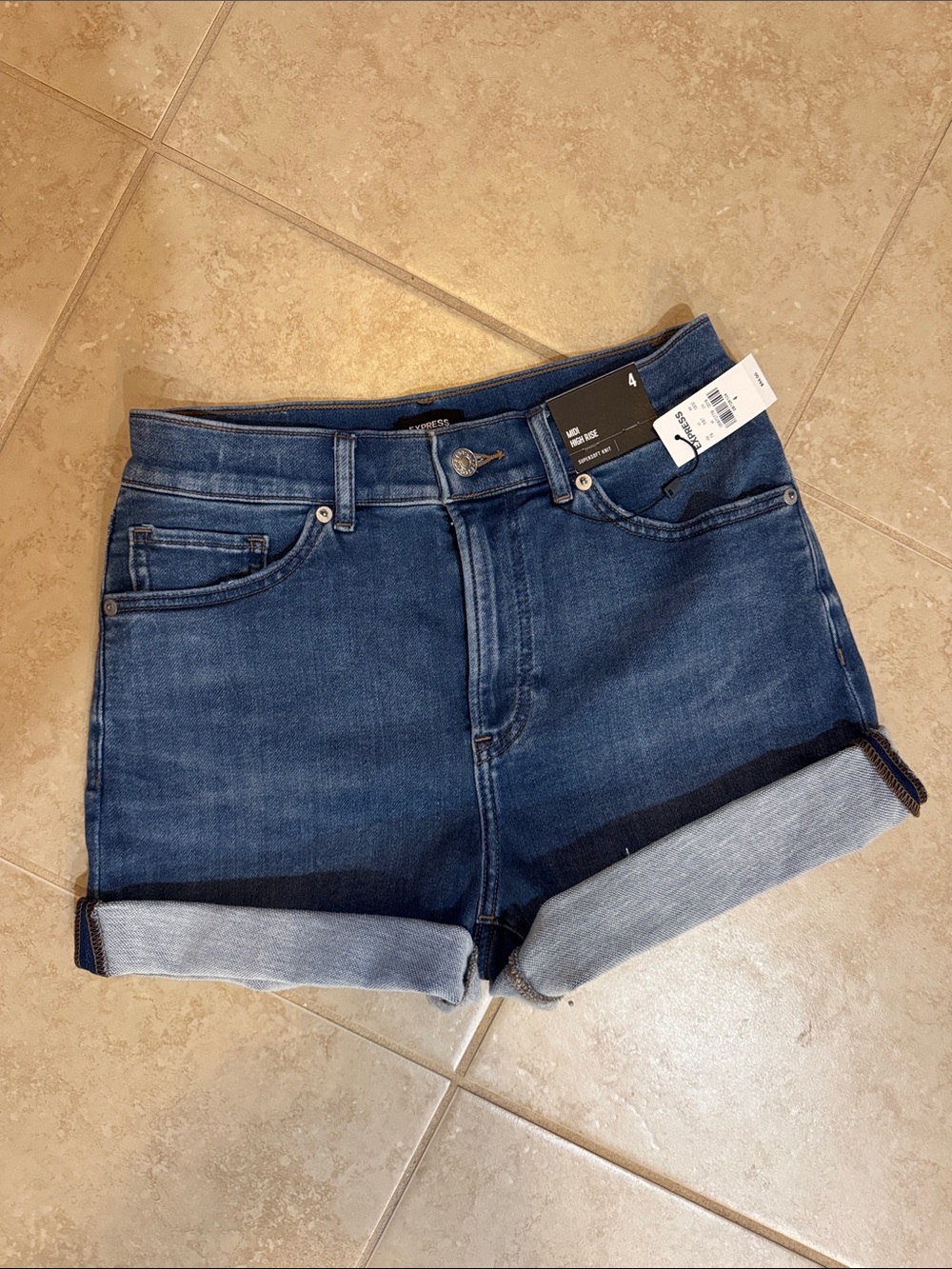 EXPRESS midi high rise jean shorts